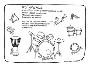 bicí hudební nástroje - bubny, činely, atd omalovánka